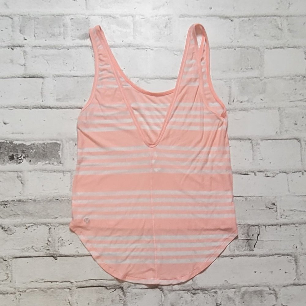 Lululemon Womens Striped Criss Cross Back Tank Top Size 4 Pink Athleisure